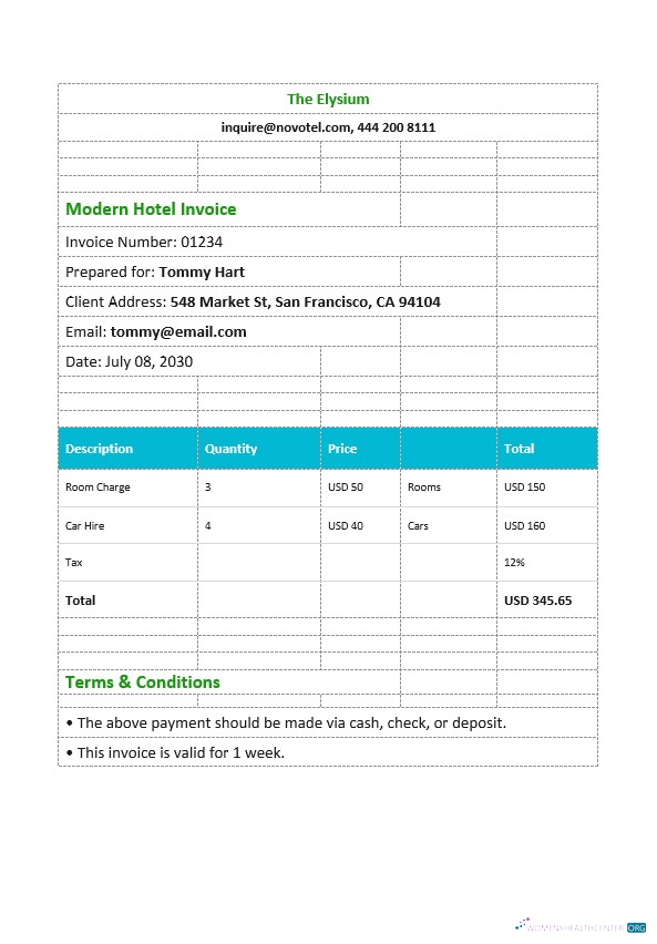 Download Modern Hotel Invoice Template Photoshop template